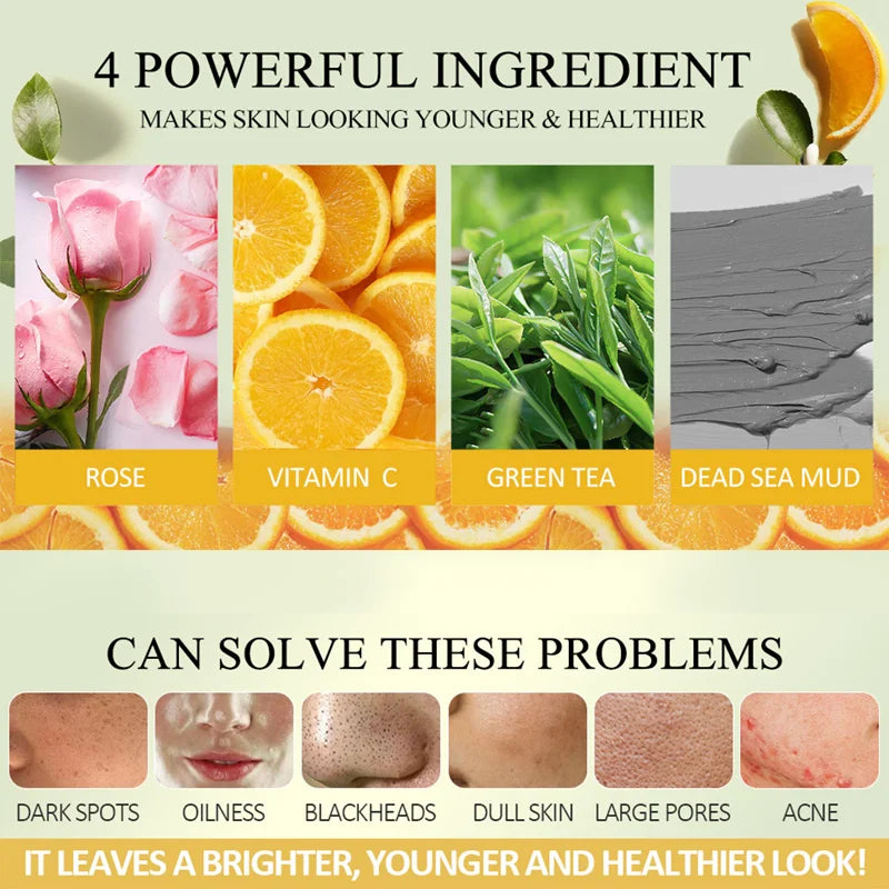 Juego de mascarillas faciales de arcilla, 4 Uds., cúrcuma, vitamina C, té verde, barro del Mar muerto, arcilla rosa, limpieza profunda, hidratación, refinación de poros, 320g