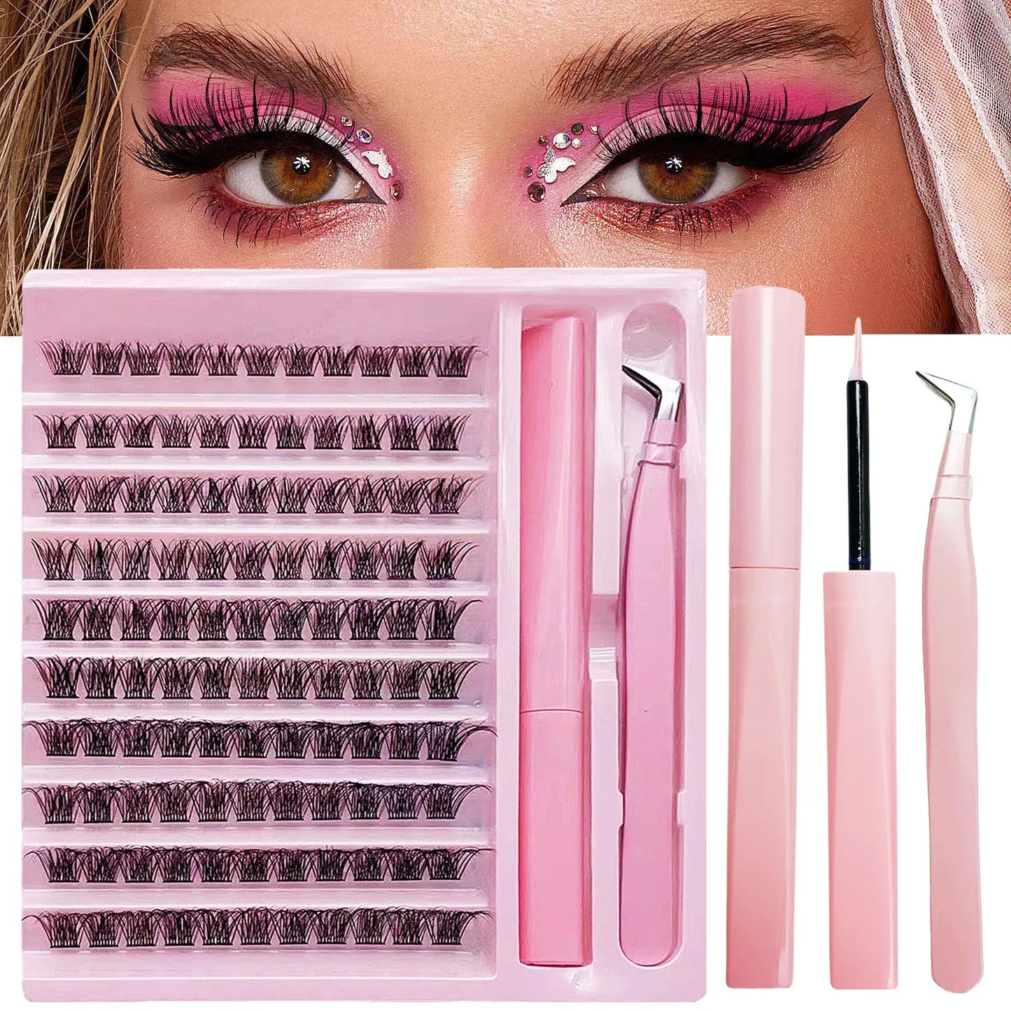 Kit de extensión de pestañas postizas, 110 grupos individuales, Wispy D Curling