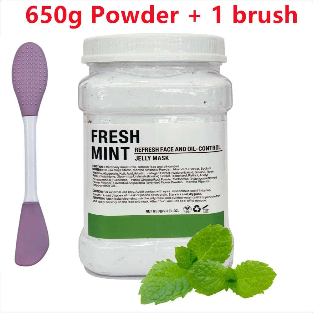 Mascarilla hidratante Facial de ácido hialurónico de manzanilla, 650g, en polvo con cepillo de silicona que aumenta la elasticidad de la piel, mascarilla de gelatina de rosas