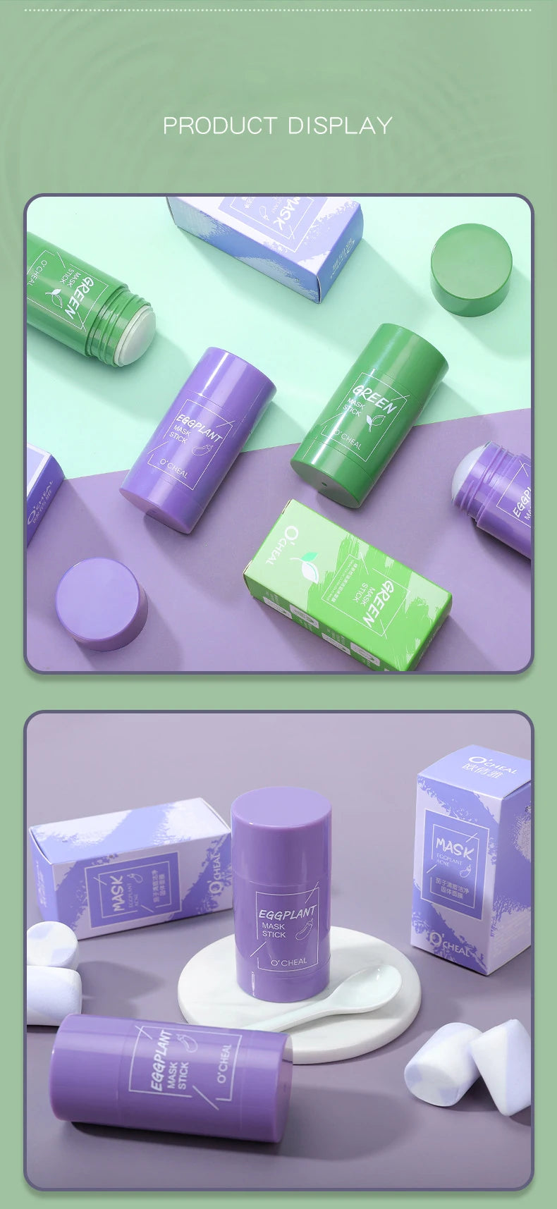 Mascarilla facial sólida en barra, té verde, miel, melocotón, limpieza de poros, hidratante, película de barro de berenjena de carbón largo