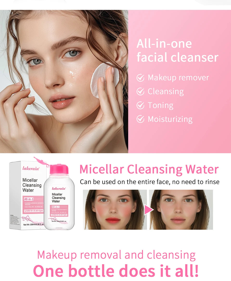 Limpiador micelar suave, removedor de maquillaje suave con agua, limpiador todo en 1, frotamiento, no estimulante, Cosméticos Coreanos