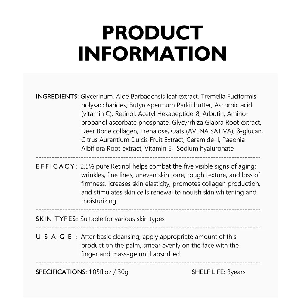 Crema Facial de Retinol + suero Facial + juego de suero para ojos eliminador de arrugas antienvejecimiento reafirmante hidratante blanqueamiento de la piel Kits de cuidado Facial