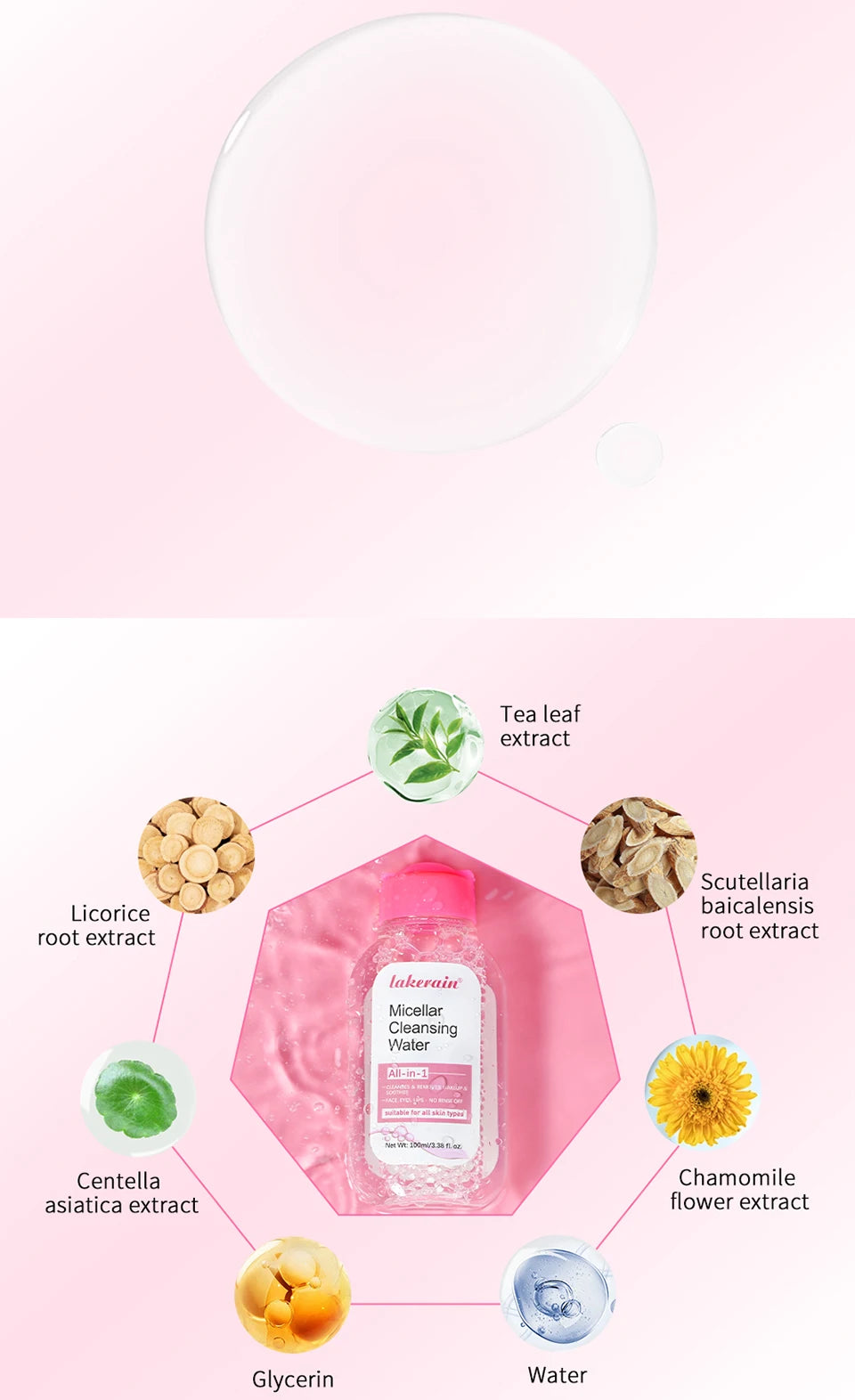 Limpiador micelar suave, removedor de maquillaje suave con agua, limpiador todo en 1, frotamiento, no estimulante, Cosméticos Coreanos