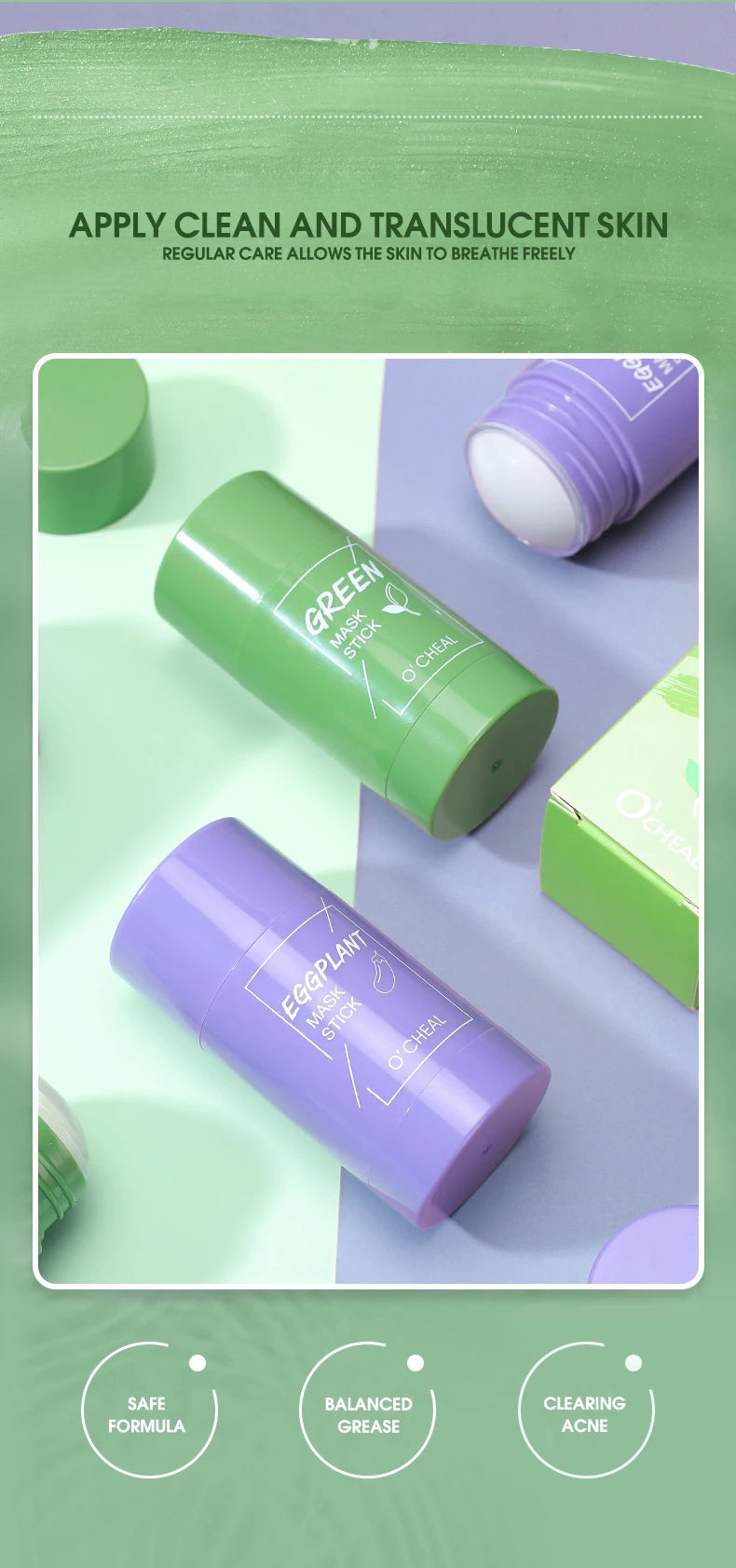 Mascarilla facial sólida en barra, té verde, miel, melocotón, limpieza de poros, hidratante, película de barro de berenjena de carbón largo