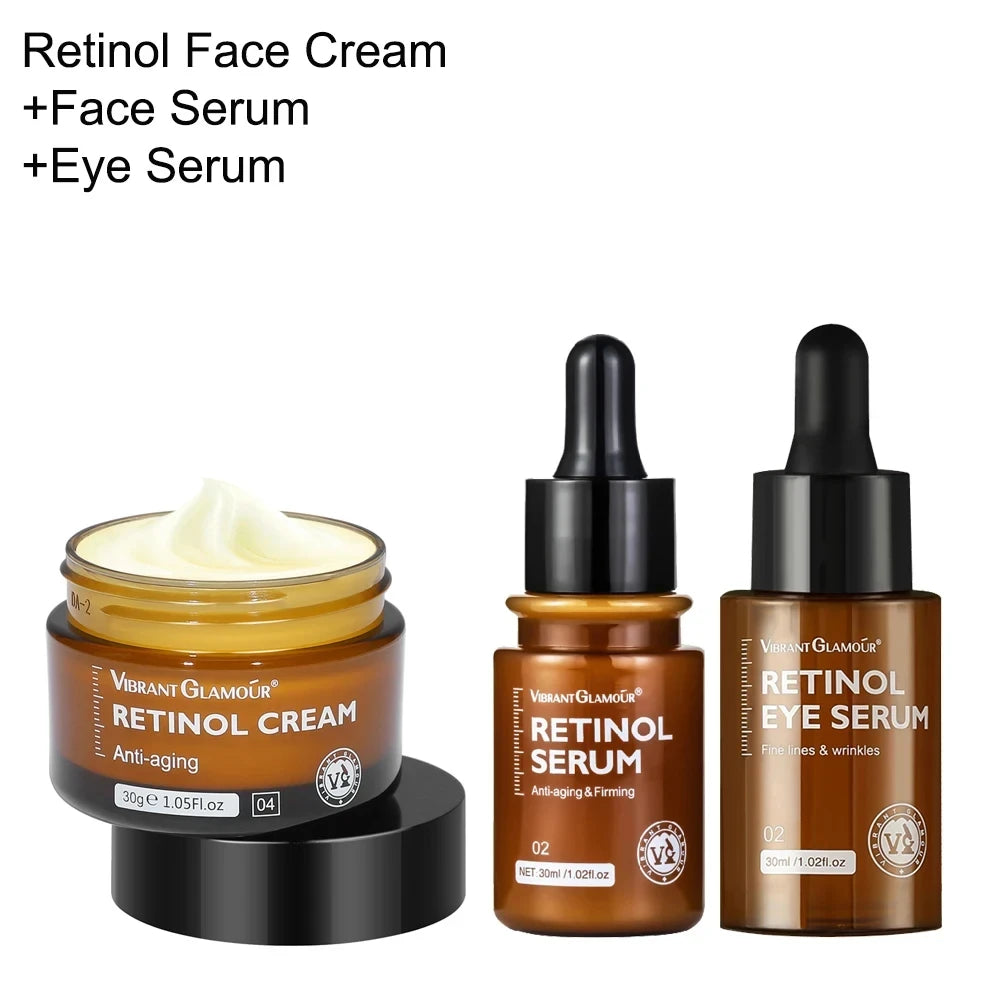 Crema Facial de Retinol + suero Facial + juego de suero para ojos eliminador de arrugas antienvejecimiento reafirmante hidratante blanqueamiento de la piel Kits de cuidado Facial
