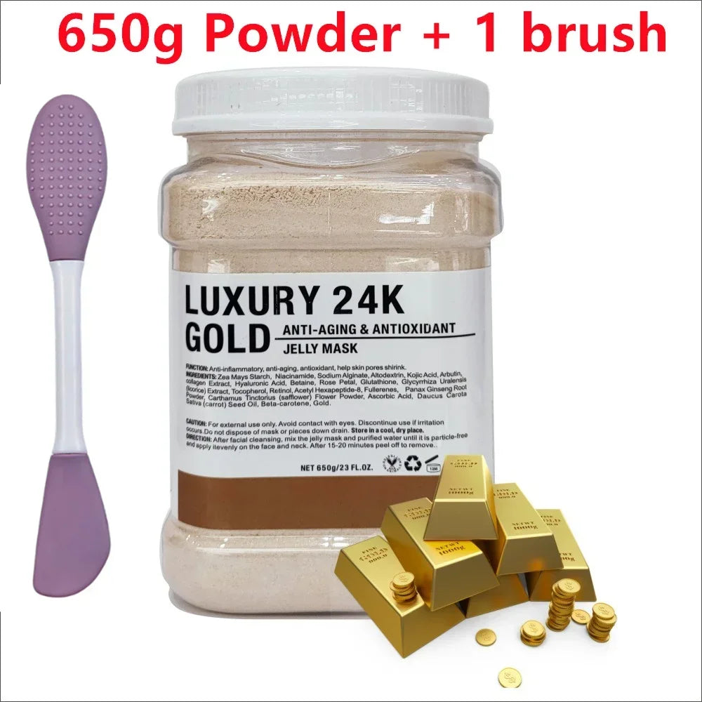 Mascarilla hidratante Facial de ácido hialurónico de manzanilla, 650g, en polvo con cepillo de silicona que aumenta la elasticidad de la piel, mascarilla de gelatina de rosas