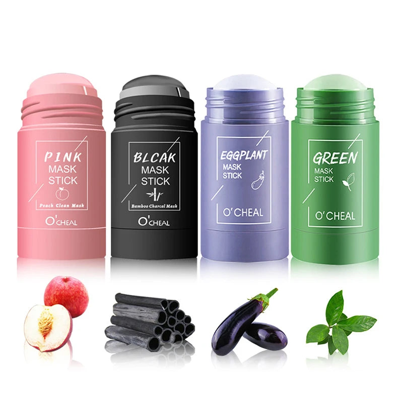 Mascarilla facial sólida en barra, té verde, miel, melocotón, limpieza de poros, hidratante, película de barro de berenjena de carbón largo
