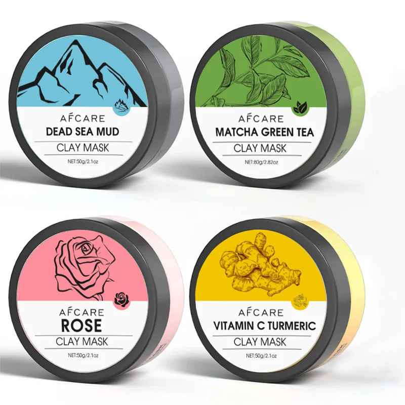 Juego de mascarillas faciales de arcilla, 4 Uds., cúrcuma, vitamina C, té verde, barro del Mar muerto, arcilla rosa, limpieza profunda, hidratación, refinación de poros, 320g