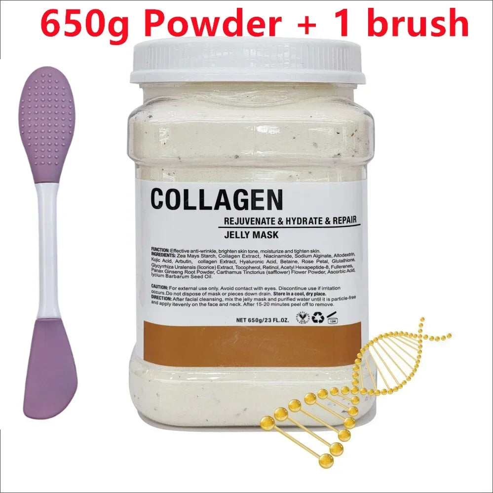 Mascarilla hidratante Facial de ácido hialurónico de manzanilla, 650g, en polvo con cepillo de silicona que aumenta la elasticidad de la piel, mascarilla de gelatina de rosas